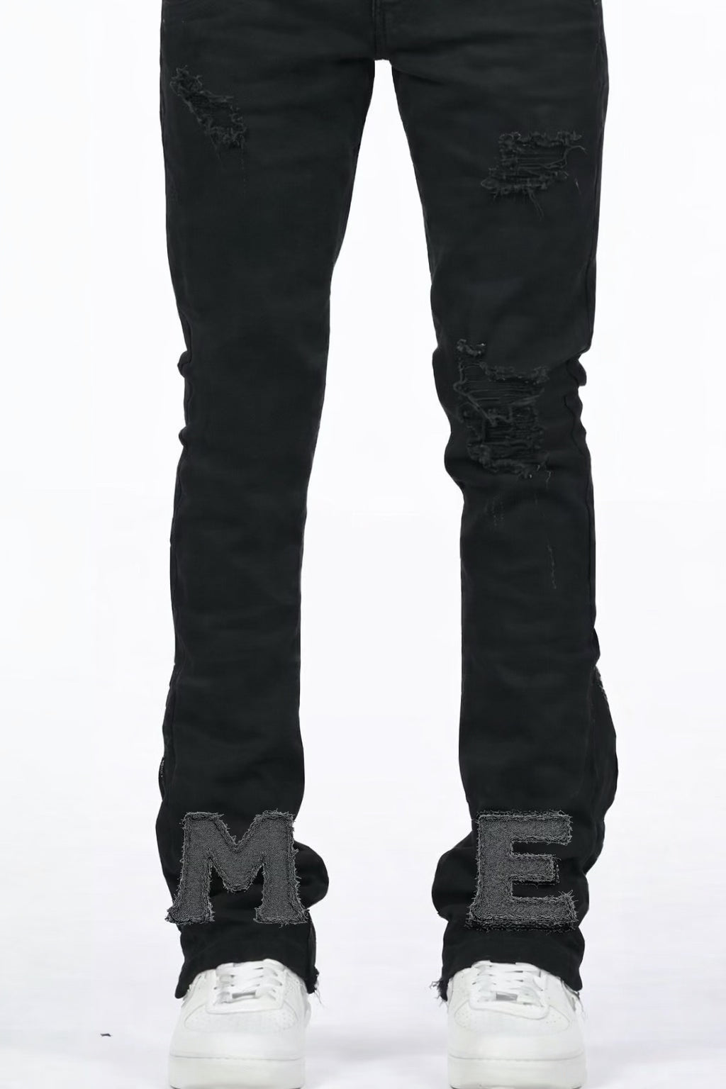 STACKED DISTRESSED DENIM JEANS