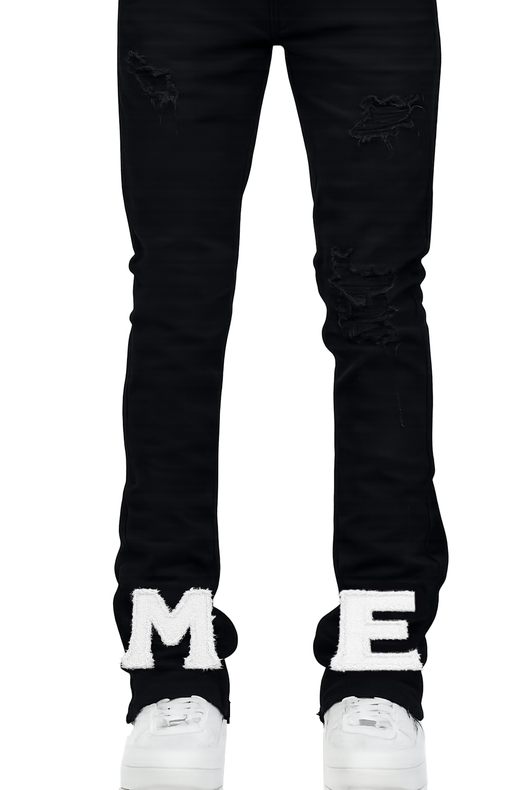 STACKED DISTRESSED DENIM JEANS