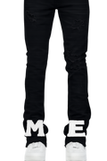 STACKED DISTRESSED DENIM JEANS